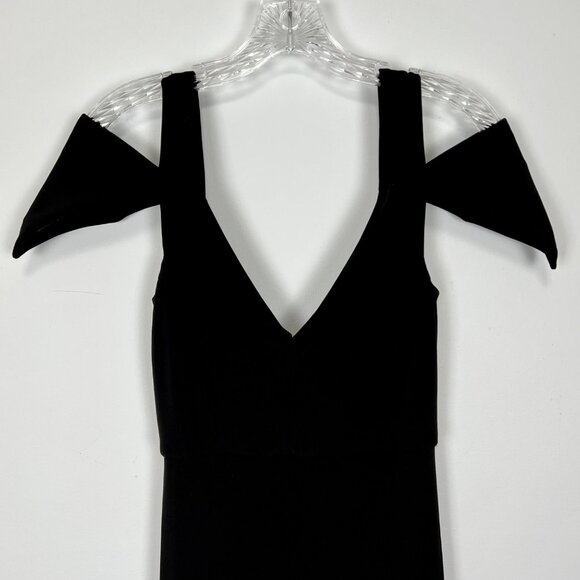 ABS Allen Schwartz Black Cold Shoulder Deep V Neck Mermaid Maxi Dress size XS - Picture 4 of 15